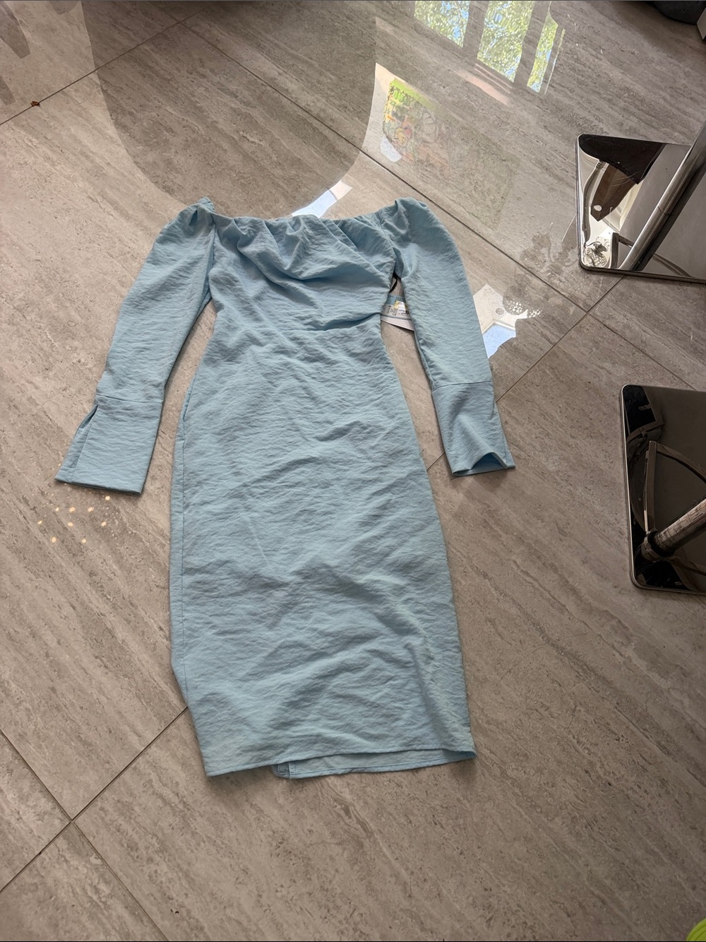Off-Shoulder Light Blue Long Sleeve Bodycon DressNWT